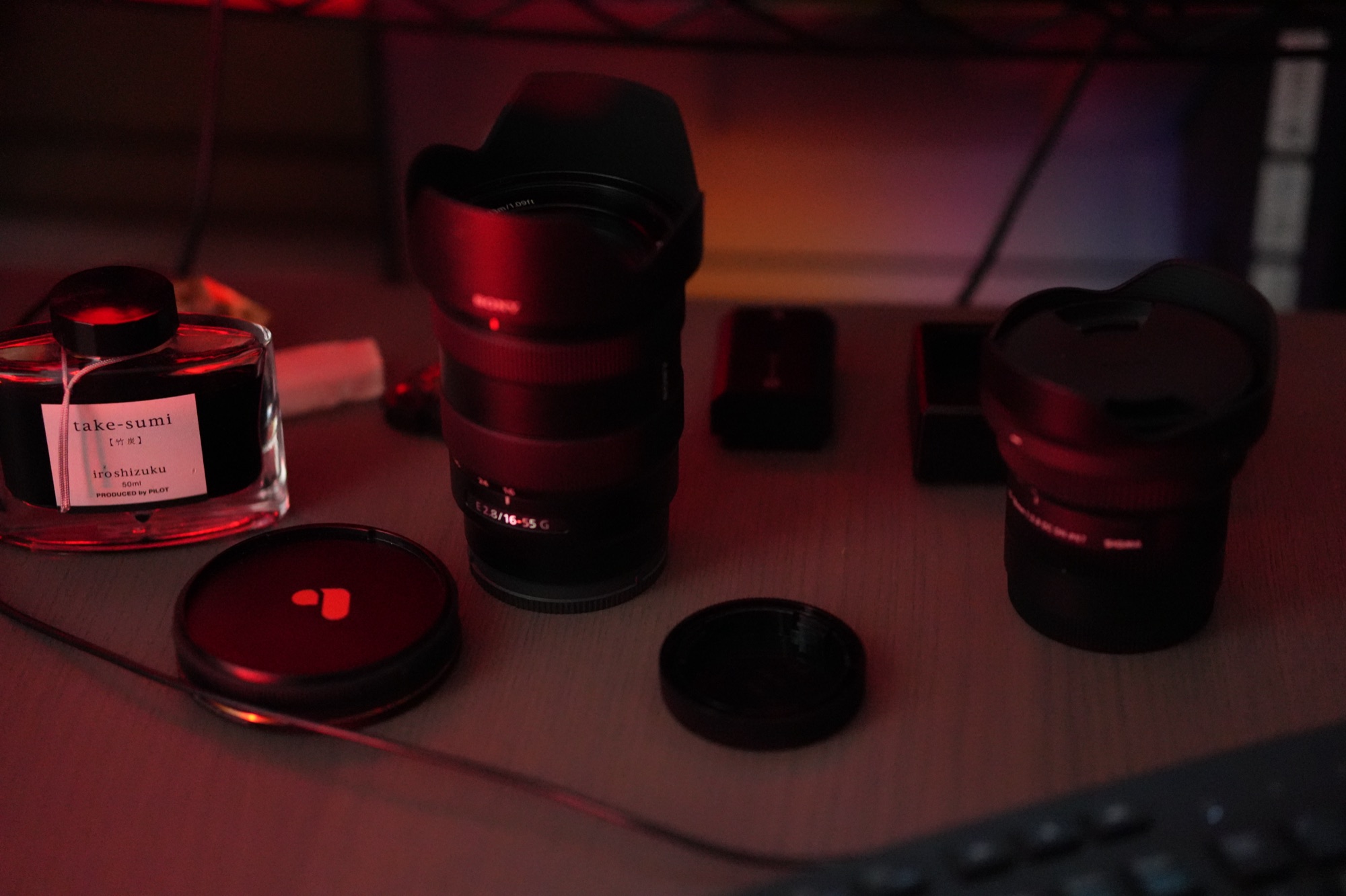 Lenses and small tools on the desk
